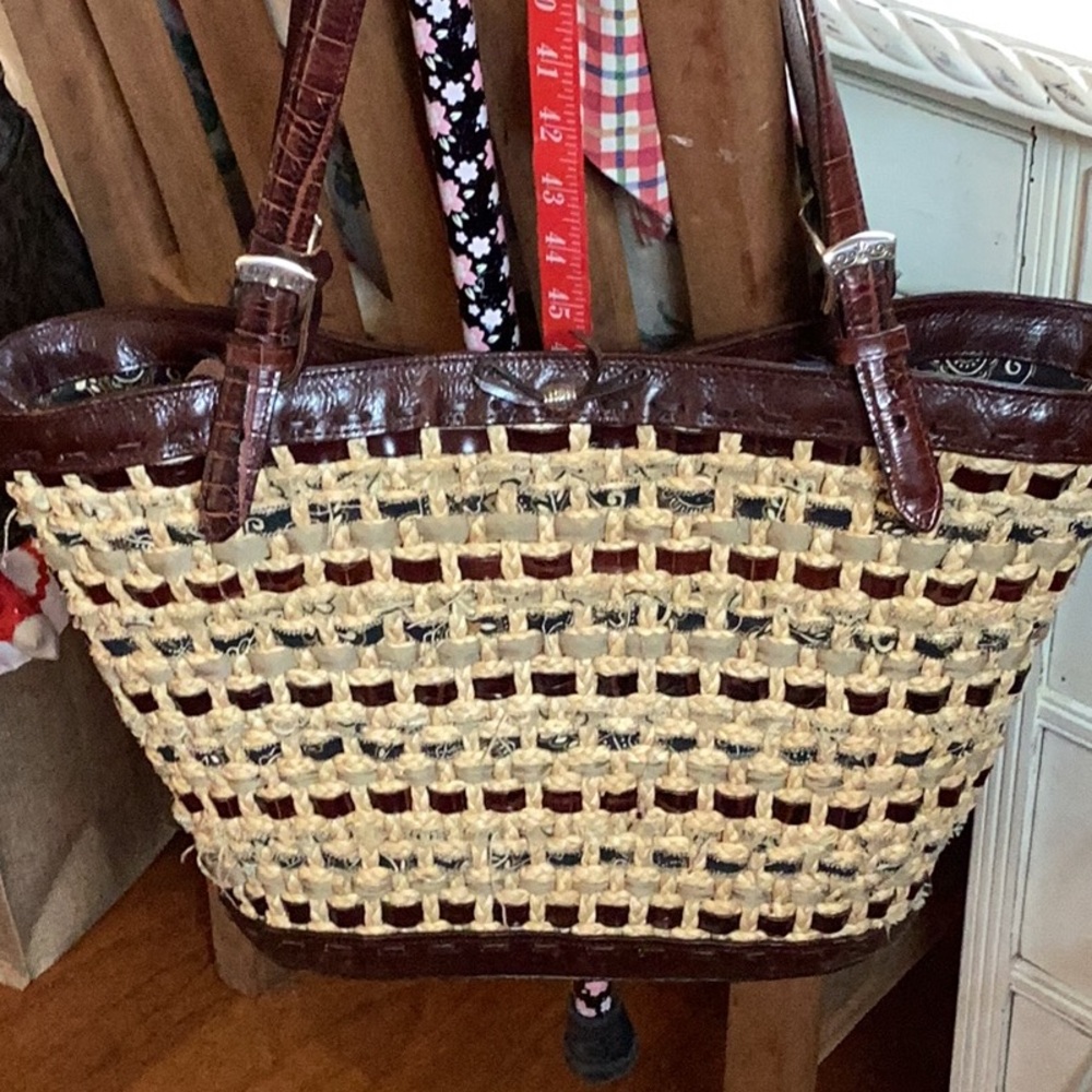 Brighton Woven Leather Trim Tote w/box
